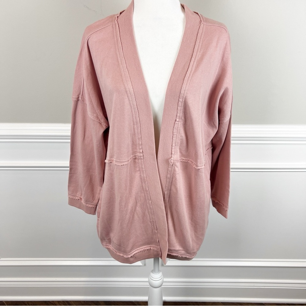 NEW Rose Pink Open Cardigan Sweater size 10 Raw Hem Design with Pockets - Picture 4 of 9